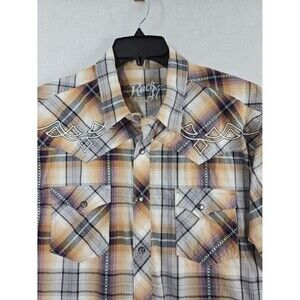 Wrangler Rock 47 Pearl Snap Plaid Shirt Mens XL Embroidered Western Cowboy Rodeo